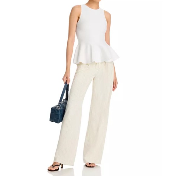 AQUA‎ White Peplum Top Sleeveless Knit Tank Flared Hem Modern Size M - Picture 3 of 9